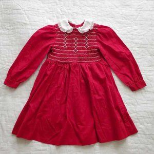 Vintage girl's 4 Princess Anne red smocked dress